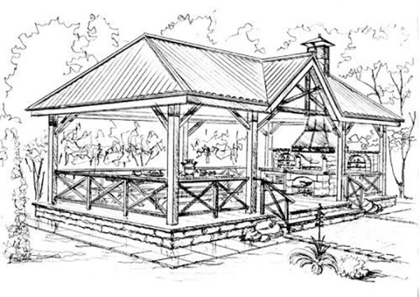 Пейзаж с беседкой карандашом