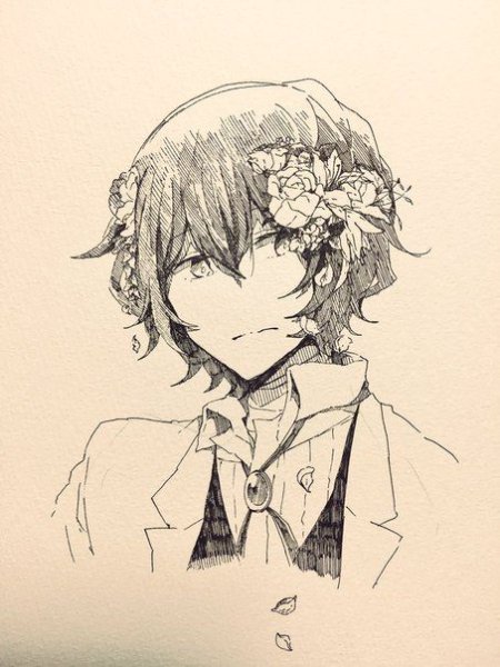 Дадзай Осаму с венком на голове