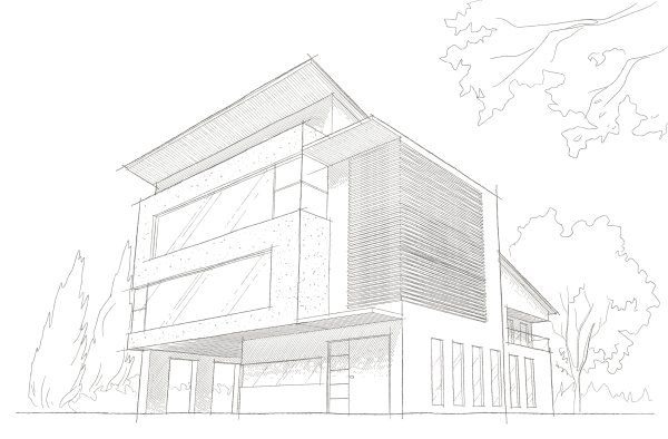 Эскиз здания в современном стиле стеклянный