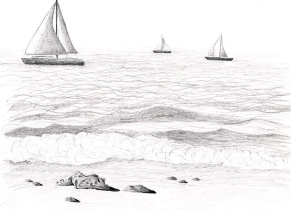 Морской пейзаж карандашом для начинающих