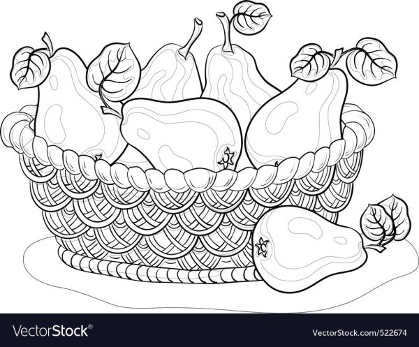 Фрукты и овощи в корзинке карандашом