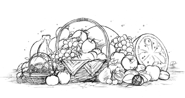 Трафарет вазы с фруктами