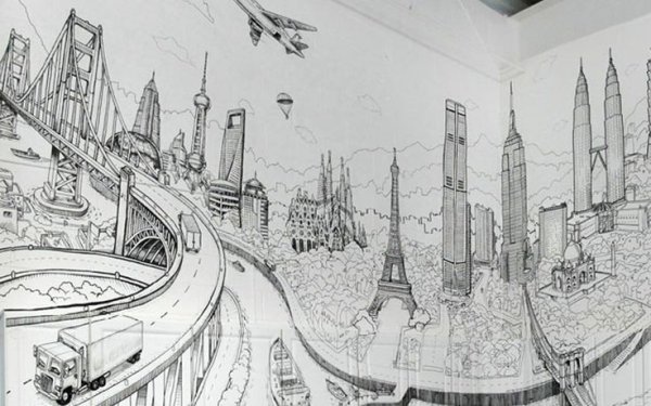 Карандашный рисунок на стену