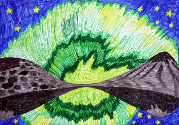 Правополушарное рисование Северное сияние