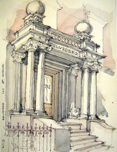Архитектурные элементы акварелью