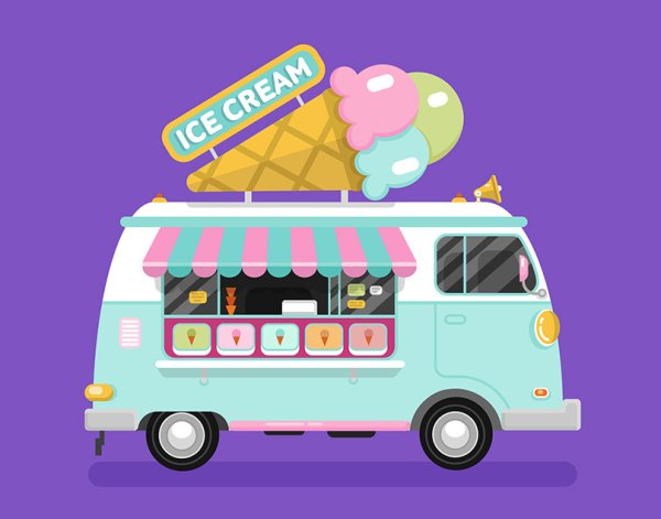 Фургон с мороженым на белом фоне