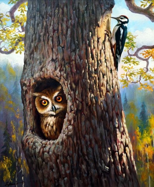 Дерево с дуплом трафарет