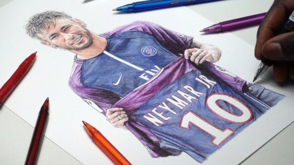 Неймар портрет цветными карандашами