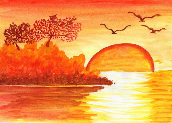 Осень закат рисунок
