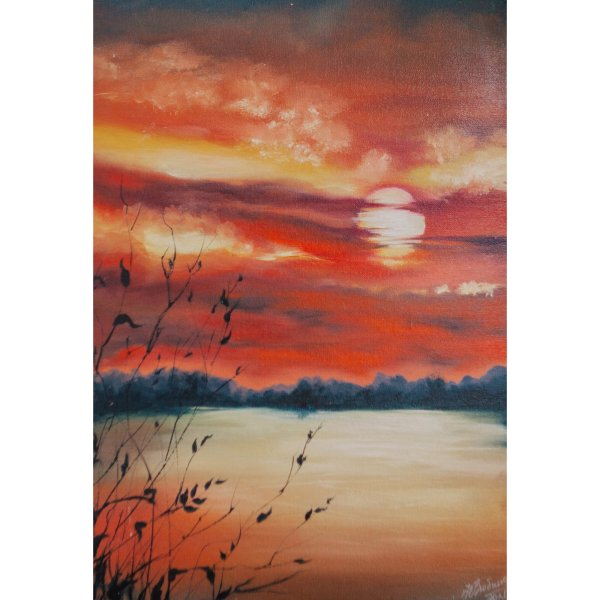 Осенний закат живопись