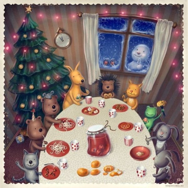 Звери за новогодним столом