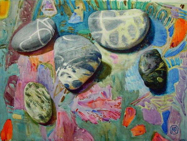 Морская галька акварелью