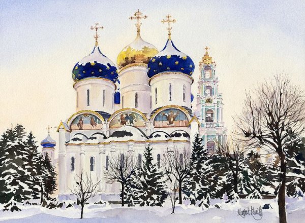 Троице-Сергиева Лавра Успенский собор акварель