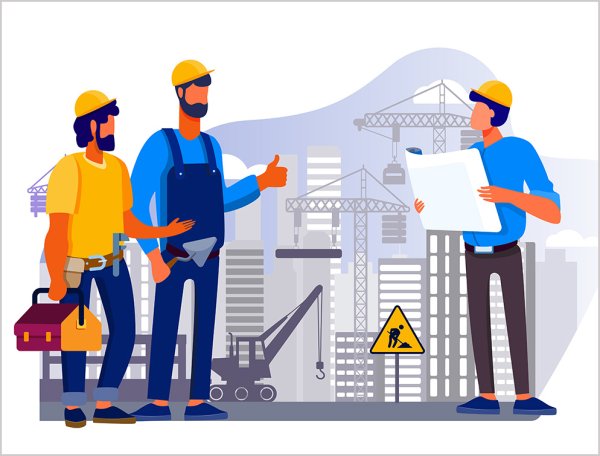 Работ на стройке иллюстрация