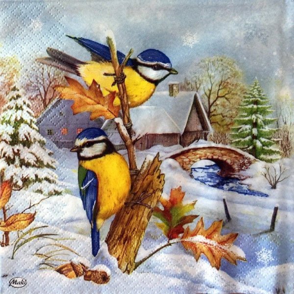 Зимний пейзаж с птичками