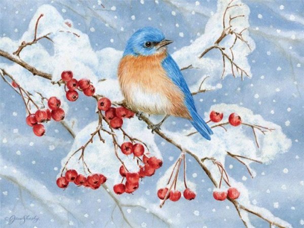 Новогодний пейзаж акварелью