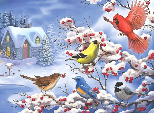 Стилизованные птицы зимой