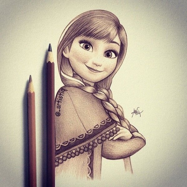 Анна Холодное сердце рисунок цветными карандашами