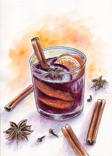 Акварельный скетчинг глинтвейн