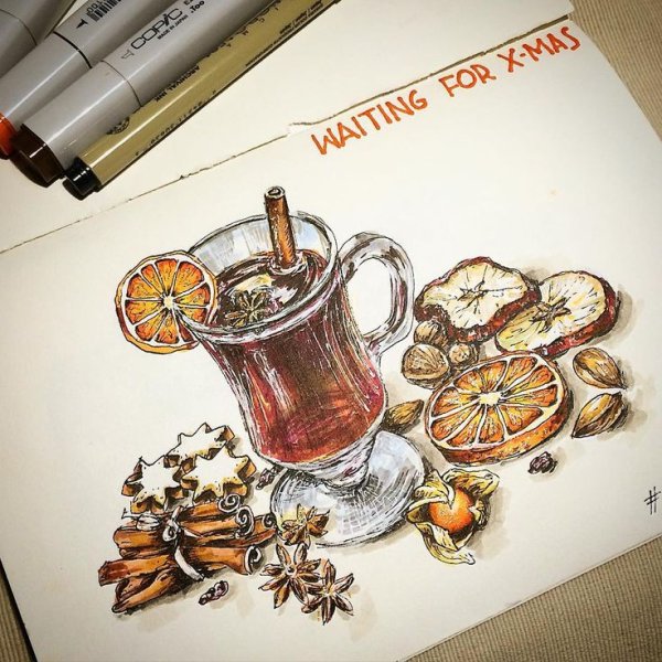 Скетч глинтвейн маркерами
