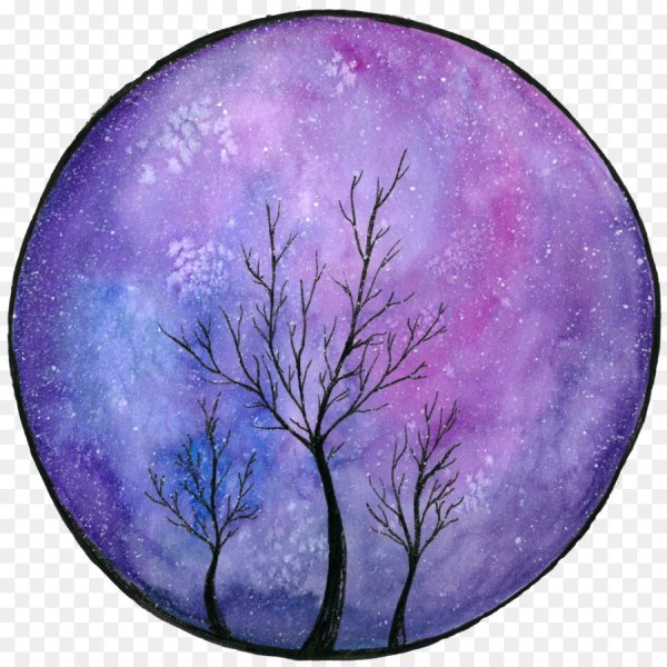 Акварельный пейзаж в круге