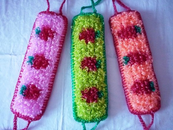 Мочалка Арбуз крючком с вытянутыми петлями