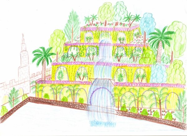 Висячие сады Семирамиды семь чудес света рисунок