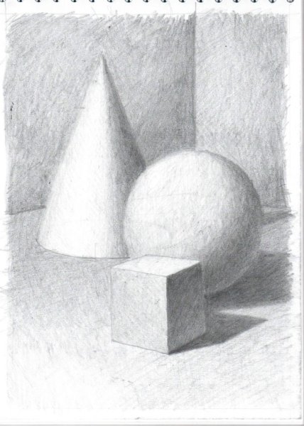 Натюрморт геометрических фигур карандашом