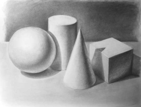 Шар куб и цилиндр светотенью