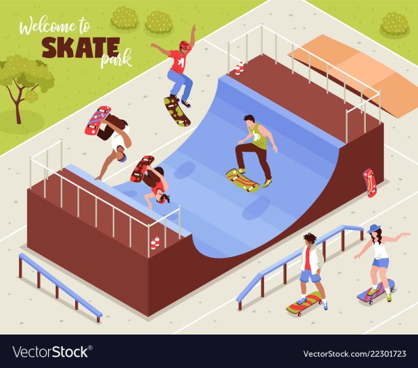 Изометрический векторный скейт парк