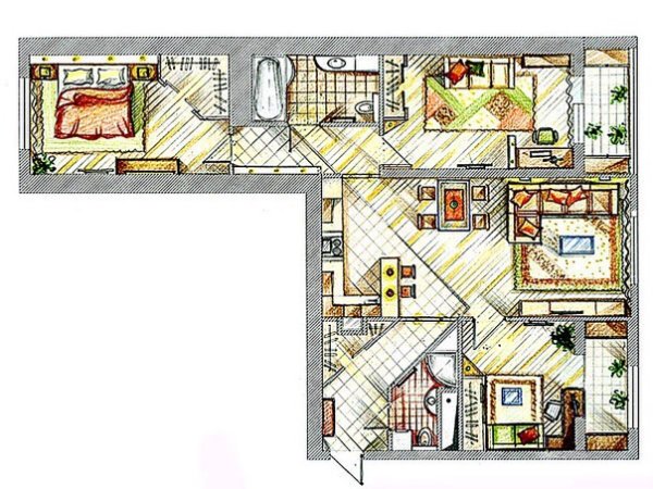 Планировка квартиры с мебелью вид сверху