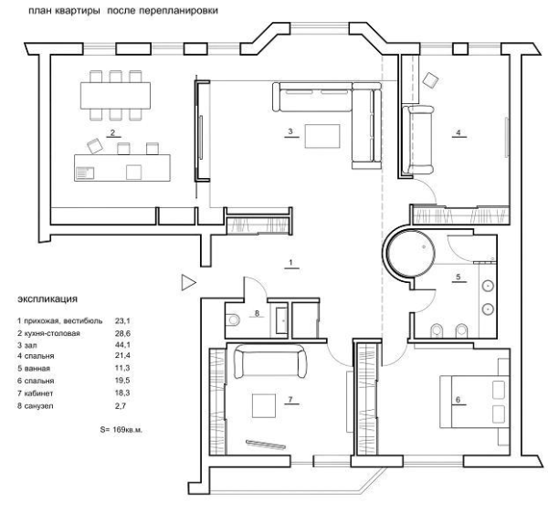 Схема квартиры с мебелью