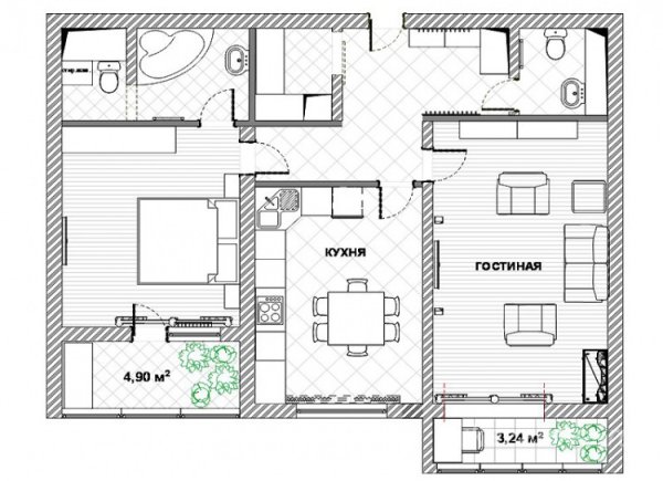 Схема квартиры с мебелью