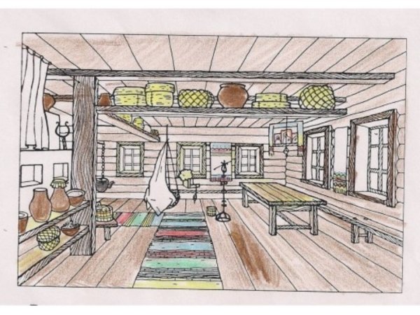 Наброски интерьера русской избы