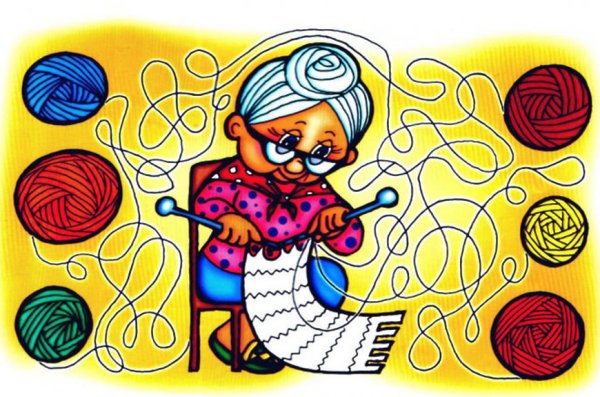 Бабушка с клубками ниток