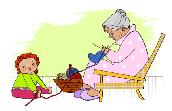 Бабушка вяжет на прозрачном фоне