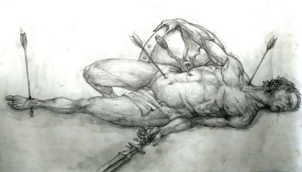 Нарисованный человечек лежит