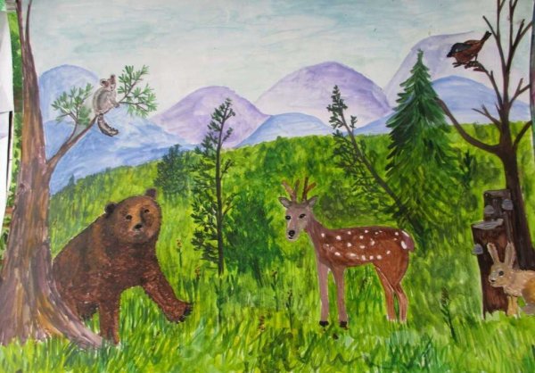 Рисование животные в лесу