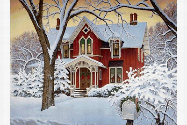 Зимний пейзаж с избой