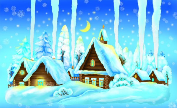 Зимний домик рисование