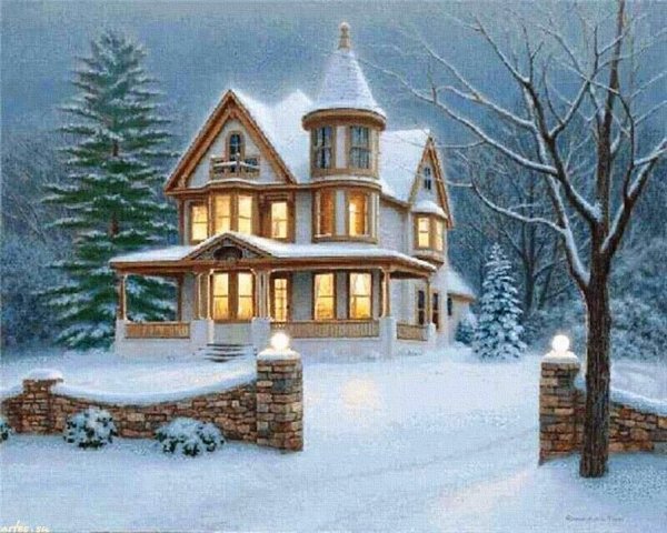 Новогодние домики акварелью