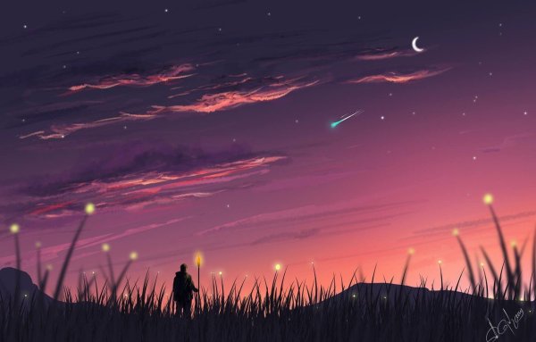 Закат со звездами арт