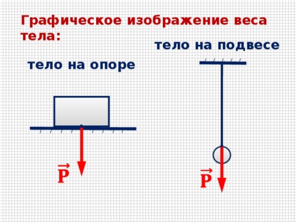 Изображение силы тяжести и веса тела