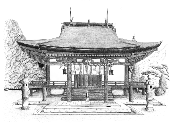 Синтоистский храм в Японии рисунок