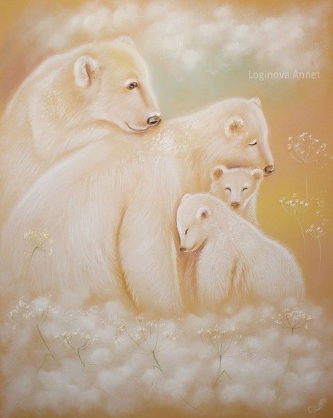 Белый медведь пастелью