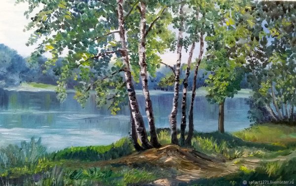 Пейзаж с березкой живопись
