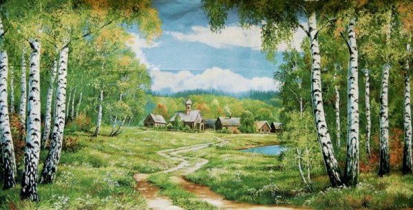 Деревня изба река береза