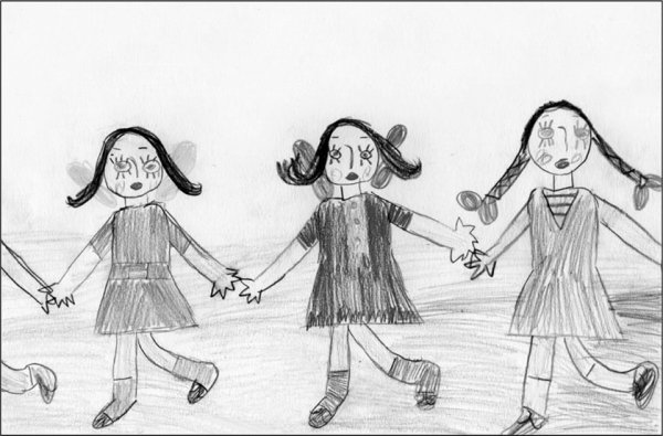 Дети танцуют на празднике рисование