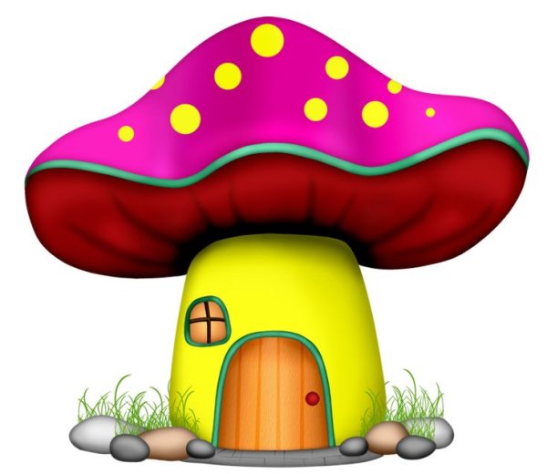 Разноцветные домик гриб на прозрачном фоне