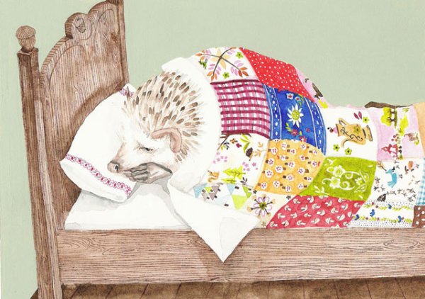 Ежик спит в кроватке